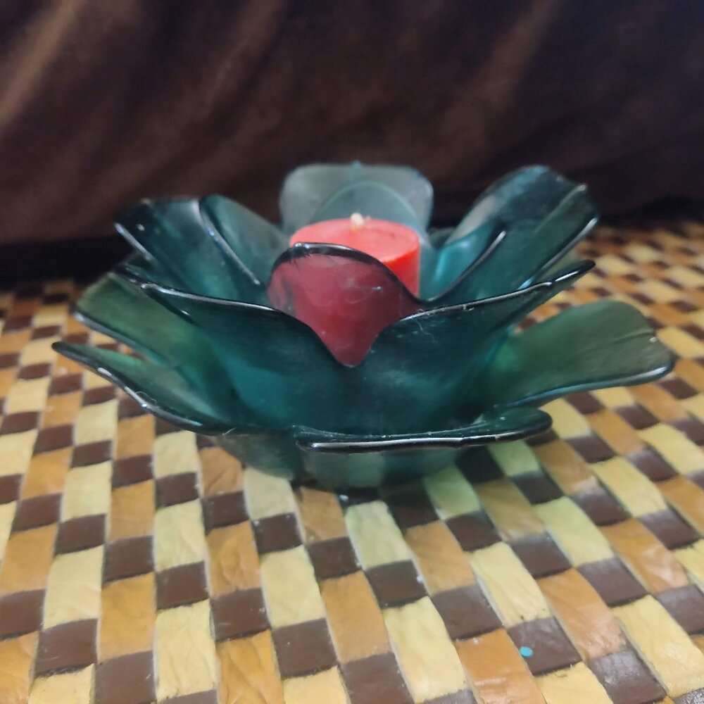 Lotus Flower Turquoise Crystal Votive
